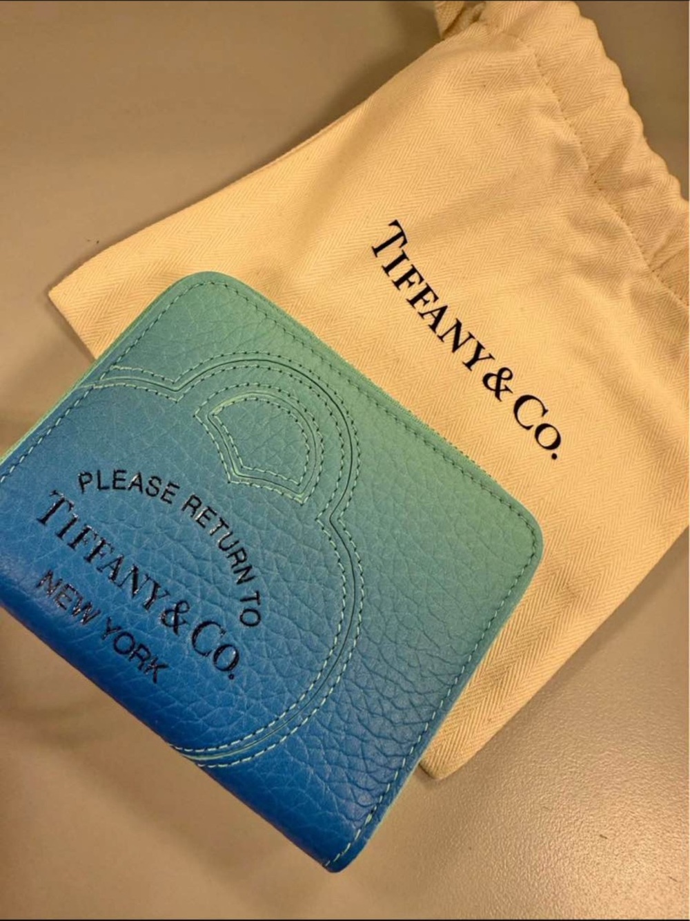 Tiffany & Co. Gradient Turquoise to Deep Teal Leather Card Case